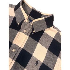 Ralph Lauren Boys Large Navy White Buffalo Check Button Down Shirt L 14-16